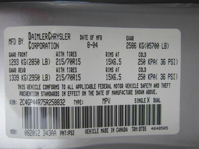 2005 Chrysler Town and Country Ext Cab 125.9 WB 4WD