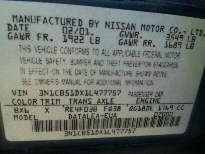 2001 Nissan Sentra 6 Speed Transmision